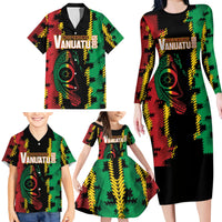 Vanuatu 46th Year Anniversary Family Matching Long Sleeve Bodycon Dress and Hawaiian Shirt Tamtam Slit Drums Long God Yumi Stanap LT9 - Polynesian Pride