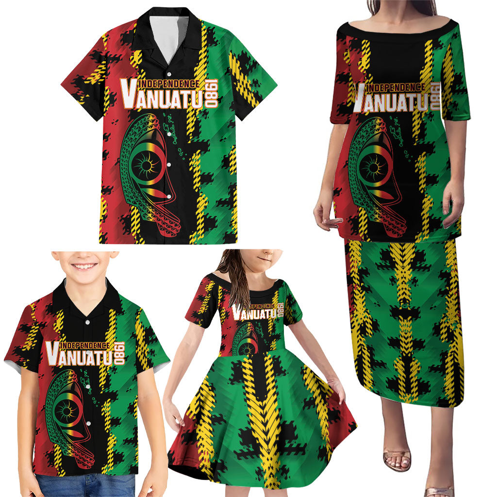 Vanuatu 46th Year Anniversary Family Matching Puletasi and Hawaiian Shirt Tamtam Slit Drums Long God Yumi Stanap LT9 - Polynesian Pride