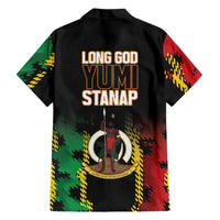 Vanuatu 46th Year Anniversary Family Matching Short Sleeve Bodycon Dress and Hawaiian Shirt Tamtam Slit Drums Long God Yumi Stanap LT9 - Polynesian Pride