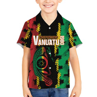 Vanuatu 46th Year Anniversary Family Matching Short Sleeve Bodycon Dress and Hawaiian Shirt Tamtam Slit Drums Long God Yumi Stanap LT9 Son's Shirt Black - Polynesian Pride