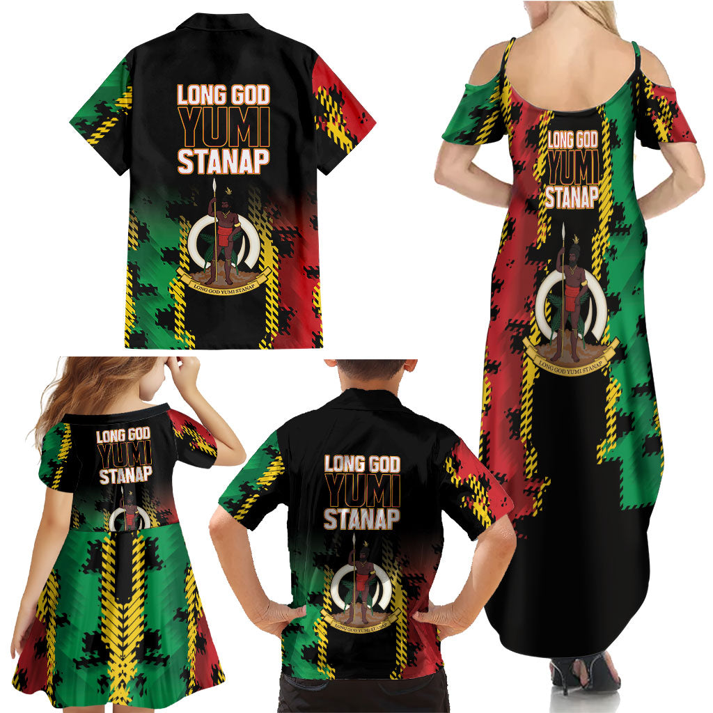 Vanuatu 46th Year Anniversary Family Matching Summer Maxi Dress and Hawaiian Shirt Tamtam Slit Drums Long God Yumi Stanap LT9 - Polynesian Pride