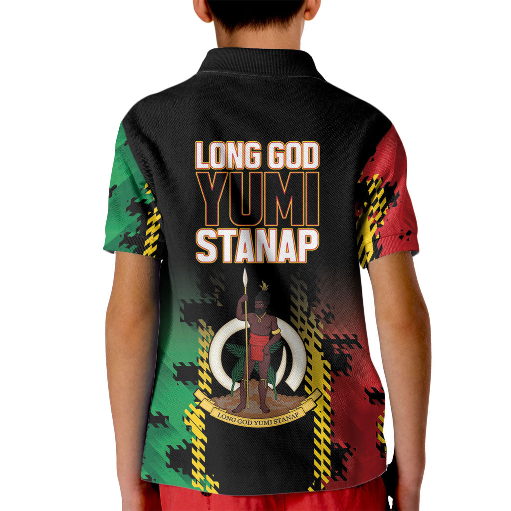 Vanuatu 46th Year Anniversary Kid Polo Shirt Tamtam Slit Drums Long God Yumi Stanap