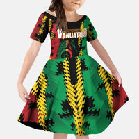 Vanuatu 46th Year Anniversary Kid Short Sleeve Dress Tamtam Slit Drums Long God Yumi Stanap LT9 KID Black - Polynesian Pride