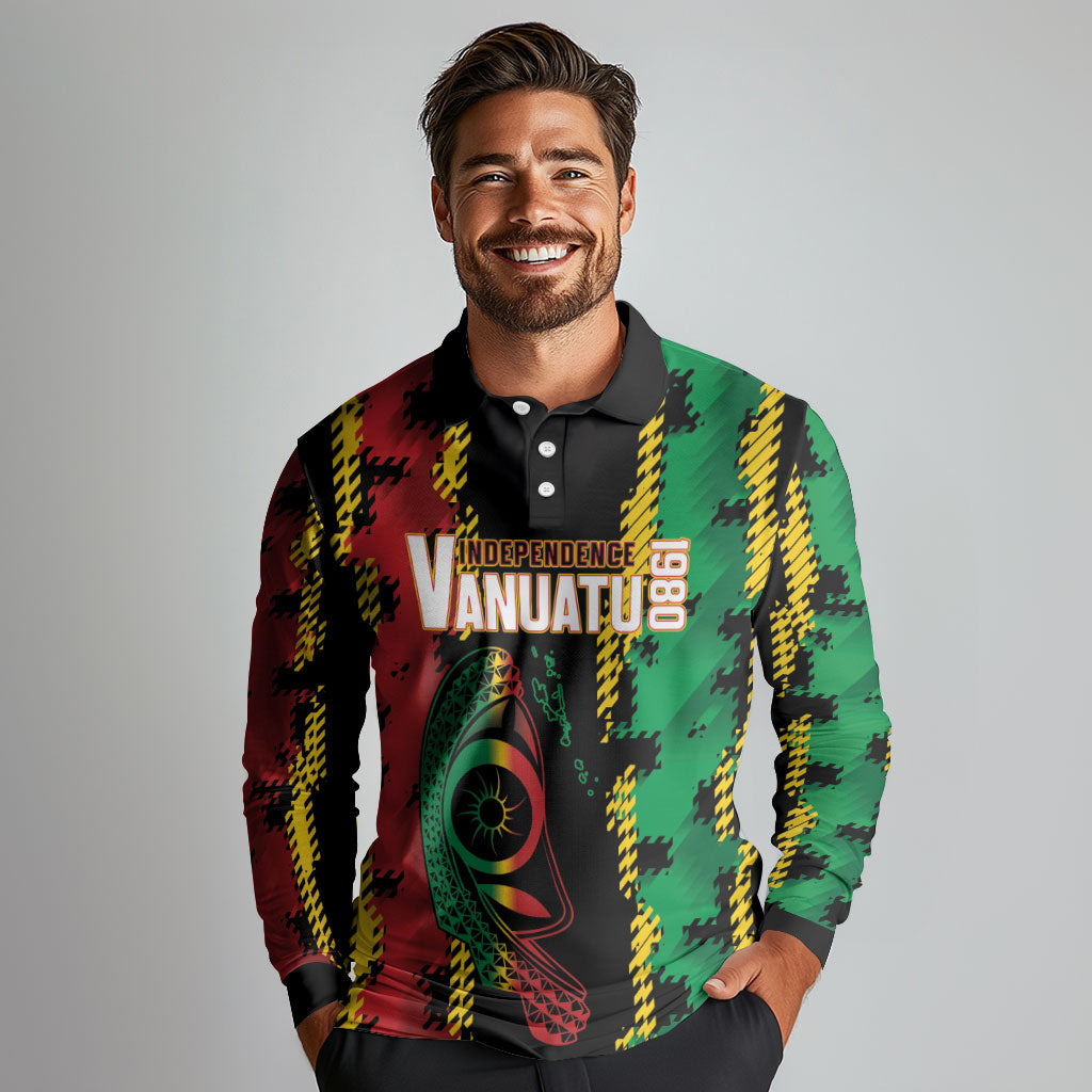 Vanuatu 46th Year Anniversary Long Sleeve Polo Shirt Tamtam Slit Drums Long God Yumi Stanap LT9 - Polynesian Pride