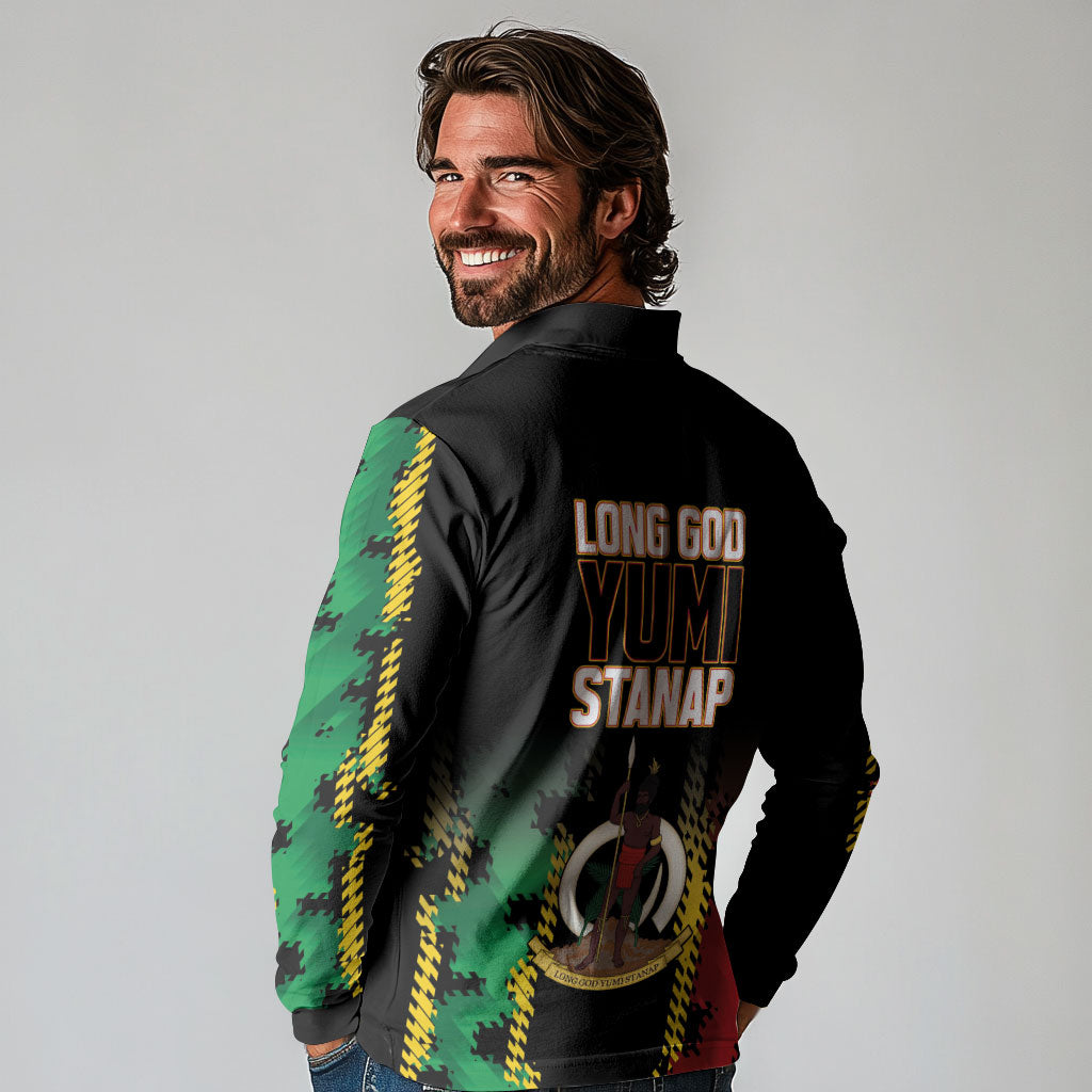 Vanuatu 46th Year Anniversary Long Sleeve Polo Shirt Tamtam Slit Drums Long God Yumi Stanap LT9 - Polynesian Pride