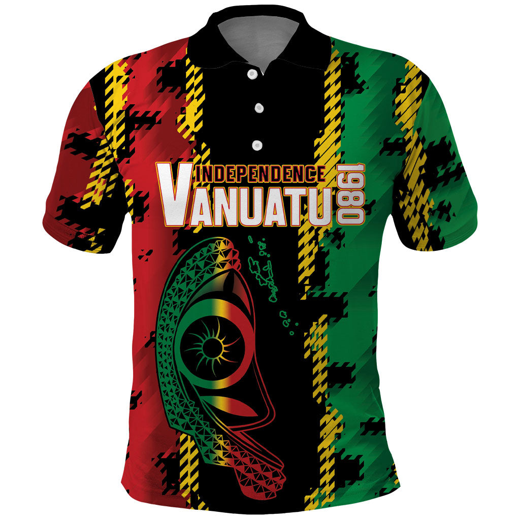 Vanuatu 46th Year Anniversary Polo Shirt Tamtam Slit Drums Long God Yumi Stanap LT9 Black - Polynesian Pride