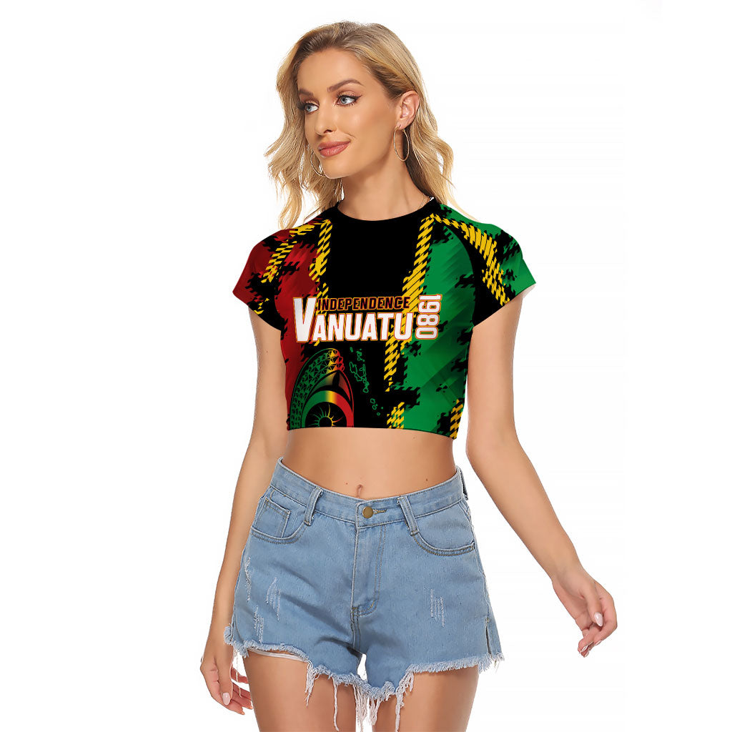 Vanuatu 46th Year Anniversary Raglan Cropped T Shirt Tamtam Slit Drums Long God Yumi Stanap