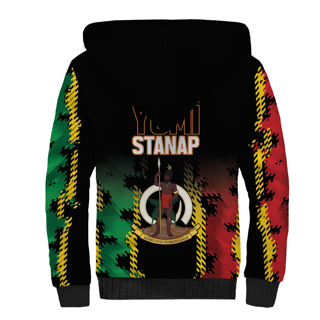 Vanuatu 46th Year Anniversary Sherpa Hoodie Tamtam Slit Drums Long God Yumi Stanap LT9 - Polynesian Pride