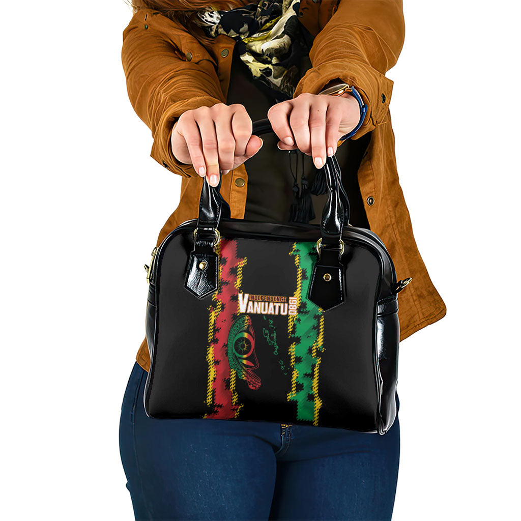 Vanuatu 46th Year Anniversary Shoulder Handbag Tamtam Slit Drums Long God Yumi Stanap LT9 One Size Black - Polynesian Pride