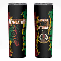 Vanuatu 46th Year Anniversary Skinny Tumbler Tamtam Slit Drums Long God Yumi Stanap LT9 Black - Polynesian Pride