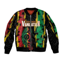 Vanuatu 46th Year Anniversary Sleeve Zip Bomber Jacket Tamtam Slit Drums Long God Yumi Stanap LT9 Unisex Black - Polynesian Pride