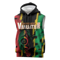 Vanuatu 46th Year Anniversary Sleeveless Hoodie Tamtam Slit Drums Long God Yumi Stanap LT9 Black - Polynesian Pride