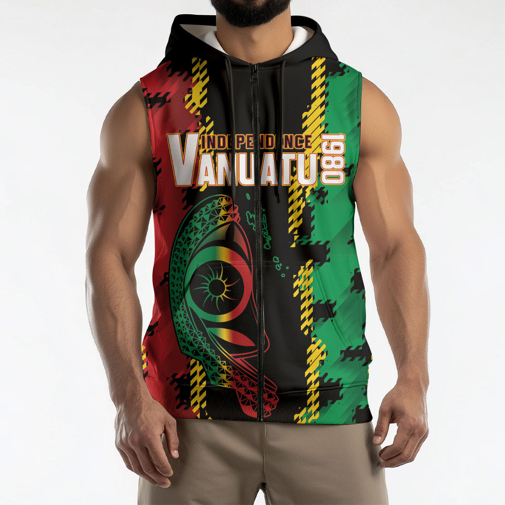 Vanuatu 46th Year Anniversary Sleeveless Zip Hoodie Tamtam Slit Drums Long God Yumi Stanap LT9 - Polynesian Pride