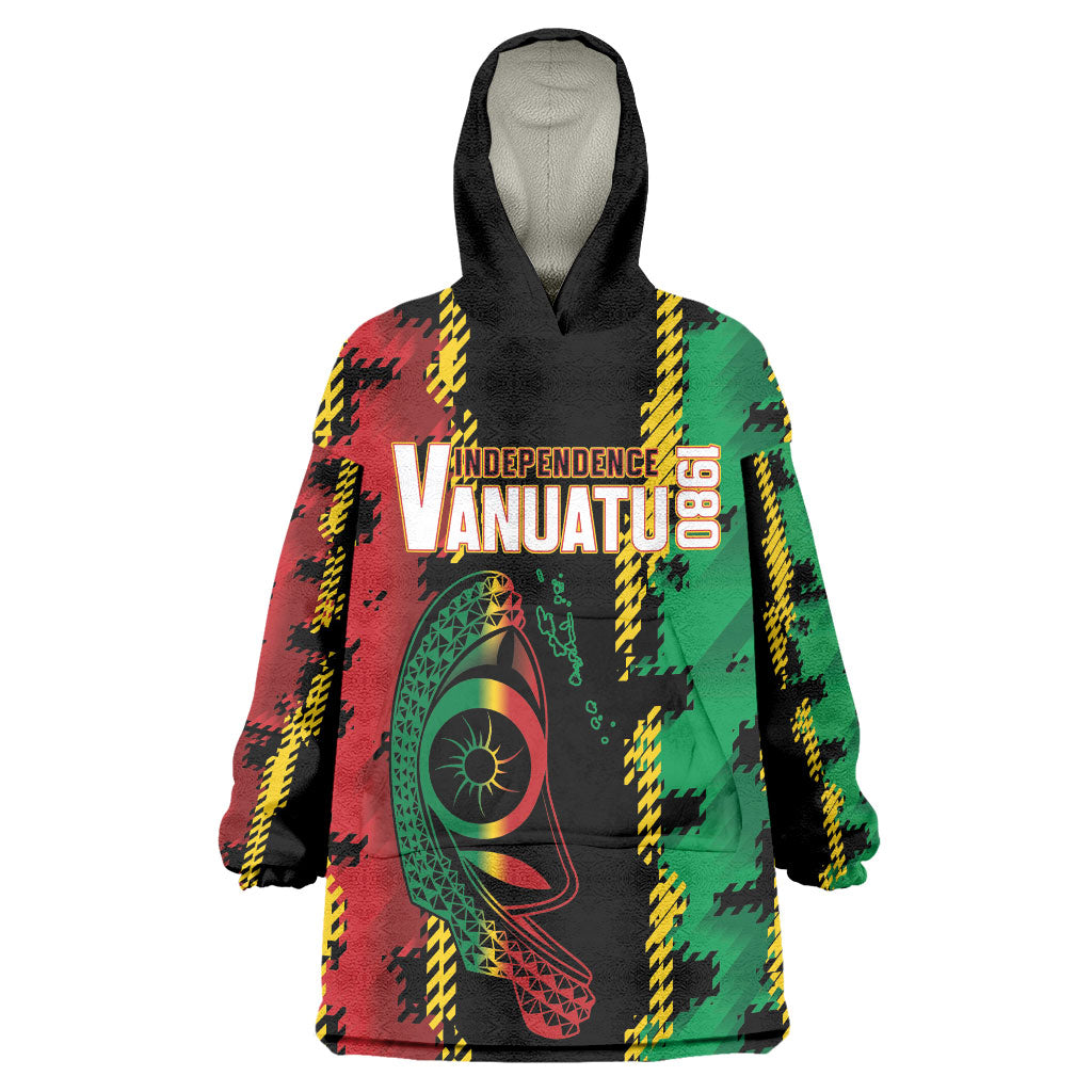 Vanuatu 46th Year Anniversary Wearable Blanket Hoodie Tamtam Slit Drums Long God Yumi Stanap LT9 One Size Black - Polynesian Pride