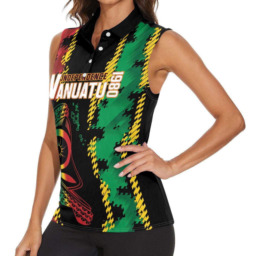 Vanuatu 46th Year Anniversary Women Sleeveless Polo Shirt Tamtam Slit Drums Long God Yumi Stanap LT9 - Polynesian Pride