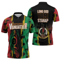 Vanuatu 46th Year Anniversary Zipper Polo Shirt Tamtam Slit Drums Long God Yumi Stanap LT9 - Polynesian Pride