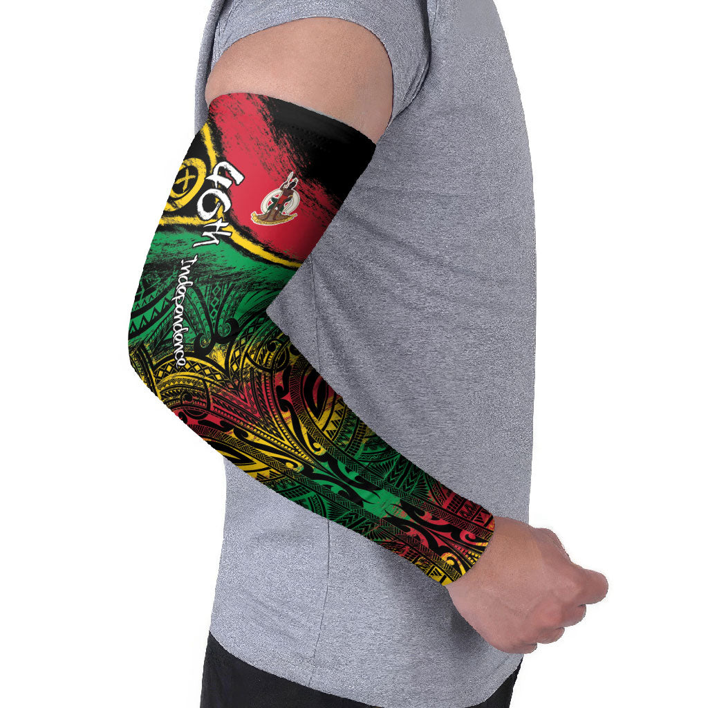 Vanuatu 46th Year Anniversary Arm Sleeves Vintage Grunge Vanuatu Flag Heritage