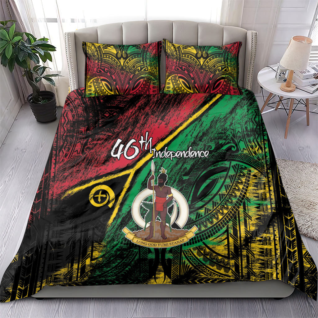 Vanuatu 46th Year Anniversary Bedding Set Vintage Grunge Vanuatu Flag Heritage