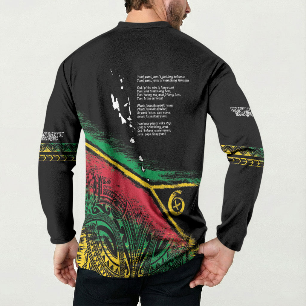 Vanuatu 46th Year Anniversary Button Sweatshirt Vintage Grunge Vanuatu Flag Heritage