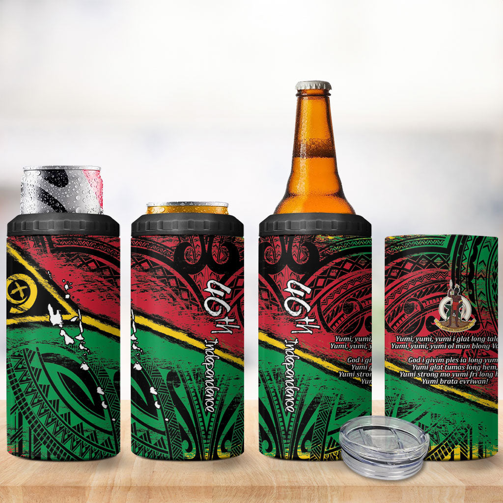 Vanuatu 46th Year Anniversary 4 in 1 Can Cooler Tumbler Vintage Grunge Vanuatu Flag Heritage LT9 - Polynesian Pride