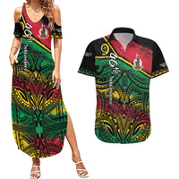 Vanuatu 46th Year Anniversary Couples Matching Summer Maxi Dress and Hawaiian Shirt Vintage Grunge Vanuatu Flag Heritage LT9 Black - Polynesian Pride