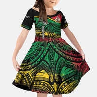 Vanuatu 46th Year Anniversary Family Matching Long Sleeve Bodycon Dress and Hawaiian Shirt Vintage Grunge Vanuatu Flag Heritage LT9 Daughter's Dress Black - Polynesian Pride