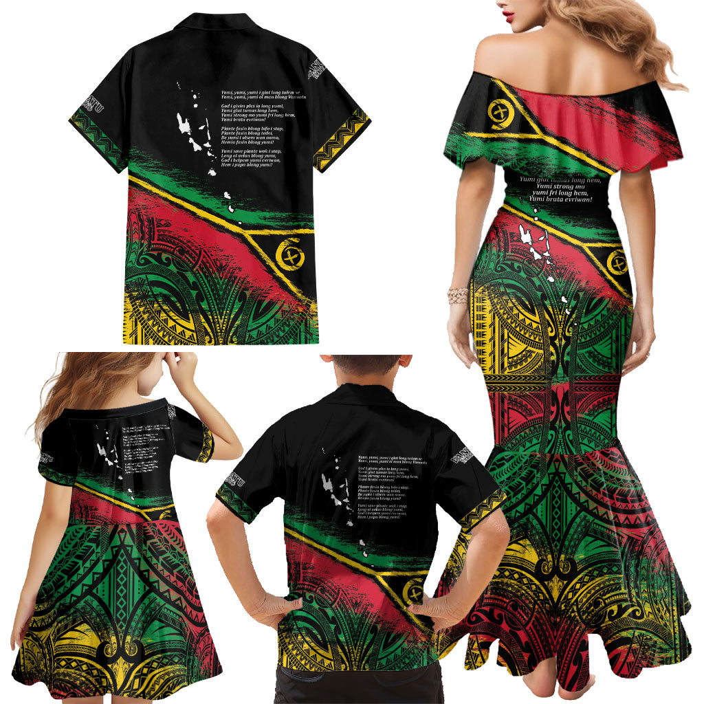 Vanuatu 46th Year Anniversary Family Matching Mermaid Dress and Hawaiian Shirt Vintage Grunge Vanuatu Flag Heritage LT9 - Polynesian Pride