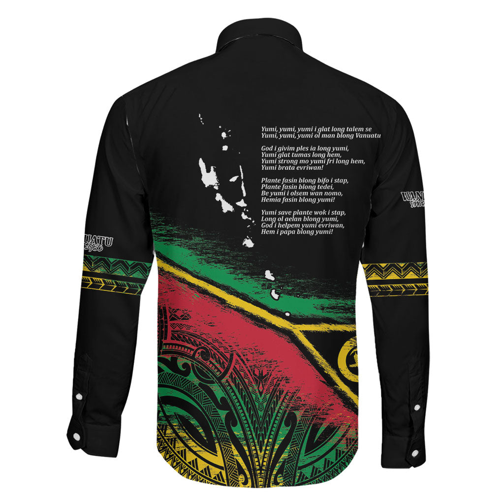 Vanuatu 46th Year Anniversary Family Matching Off The Shoulder Long Sleeve Dress and Hawaiian Shirt Vintage Grunge Vanuatu Flag Heritage LT9 - Polynesian Pride