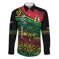Vanuatu 46th Year Anniversary Family Matching Off Shoulder Maxi Dress and Hawaiian Shirt Vintage Grunge Vanuatu Flag Heritage LT9 Dad's Shirt - Long Sleeve Black - Polynesian Pride