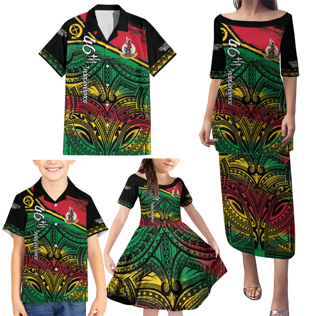 Vanuatu 46th Year Anniversary Family Matching Puletasi and Hawaiian Shirt Vintage Grunge Vanuatu Flag Heritage LT9 - Polynesian Pride