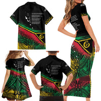 Vanuatu 46th Year Anniversary Family Matching Short Sleeve Bodycon Dress and Hawaiian Shirt Vintage Grunge Vanuatu Flag Heritage LT9 - Polynesian Pride