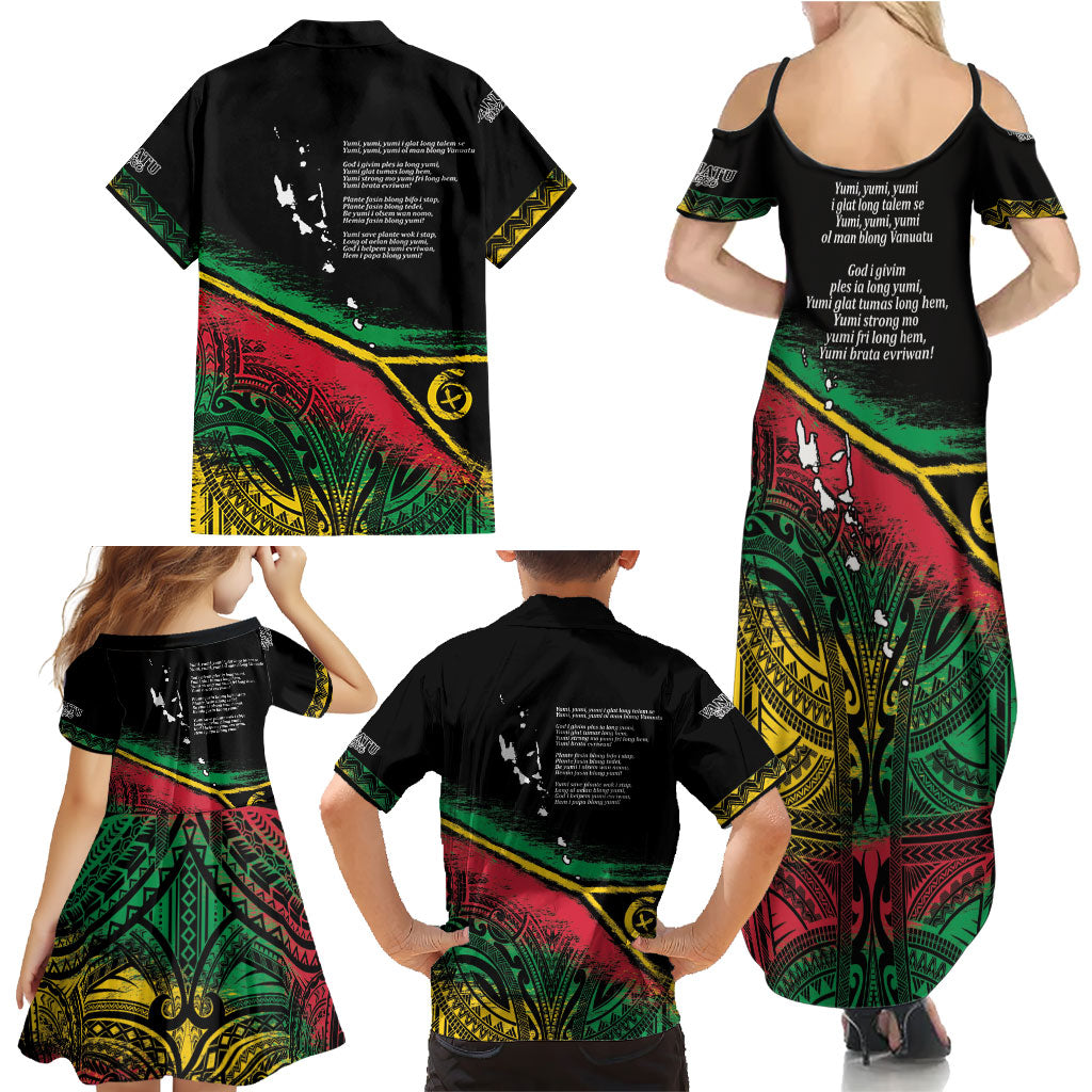 Vanuatu 46th Year Anniversary Family Matching Summer Maxi Dress and Hawaiian Shirt Vintage Grunge Vanuatu Flag Heritage LT9 - Polynesian Pride