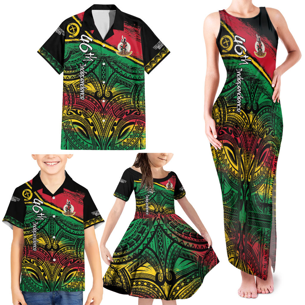 Vanuatu 46th Year Anniversary Family Matching Tank Maxi Dress and Hawaiian Shirt Vintage Grunge Vanuatu Flag Heritage LT9 - Polynesian Pride