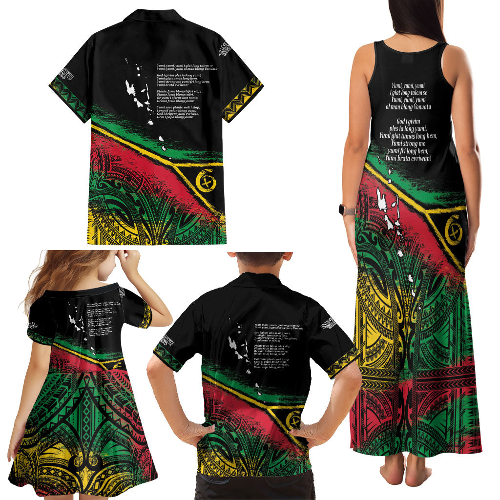 Vanuatu 46th Year Anniversary Family Matching Tank Maxi Dress and Hawaiian Shirt Vintage Grunge Vanuatu Flag Heritage LT9 - Polynesian Pride