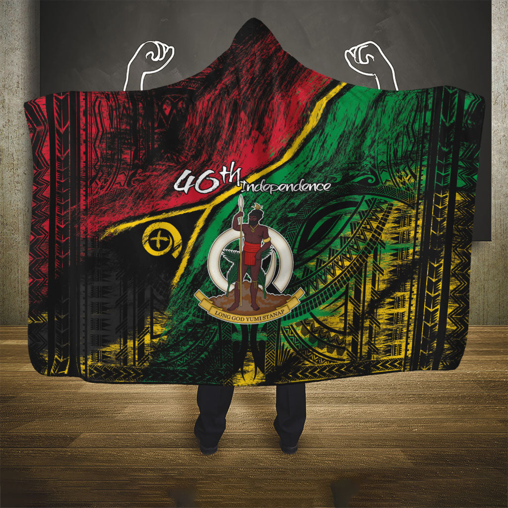 Vanuatu 46th Year Anniversary Hooded Blanket Vintage Grunge Vanuatu Flag Heritage