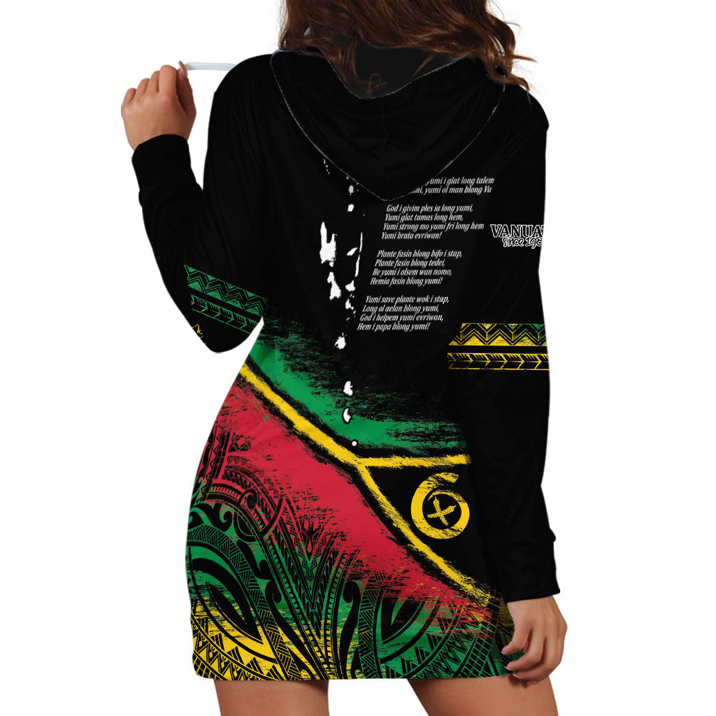 Vanuatu 46th Year Anniversary Hoodie Dress Vintage Grunge Vanuatu Flag Heritage LT9 - Polynesian Pride