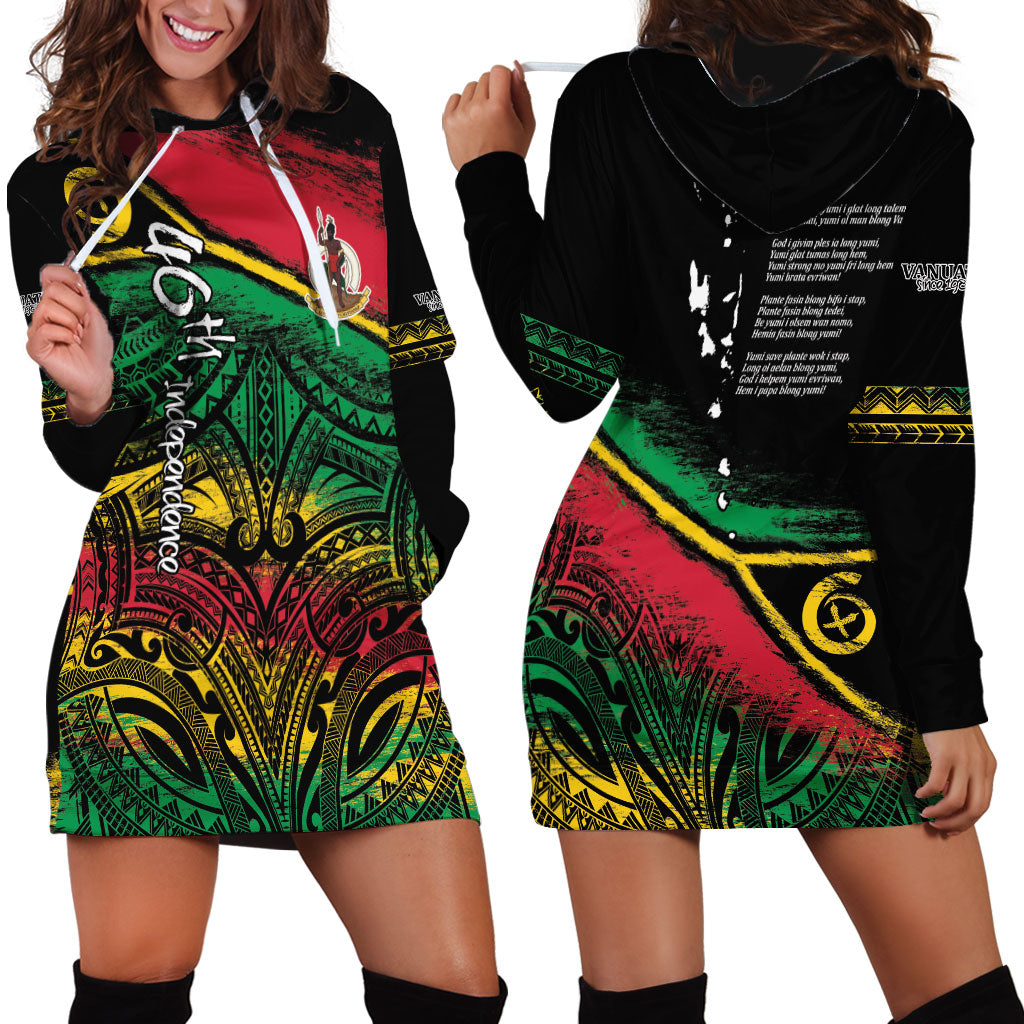 Vanuatu 46th Year Anniversary Hoodie Dress Vintage Grunge Vanuatu Flag Heritage LT9 - Polynesian Pride
