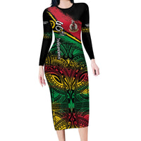 Vanuatu 46th Year Anniversary Long Sleeve Bodycon Dress Vintage Grunge Vanuatu Flag Heritage