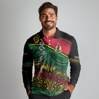 Vanuatu 46th Year Anniversary Long Sleeve Polo Shirt Vintage Grunge Vanuatu Flag Heritage