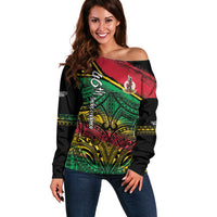 Vanuatu 46th Year Anniversary Off Shoulder Sweater Vintage Grunge Vanuatu Flag Heritage