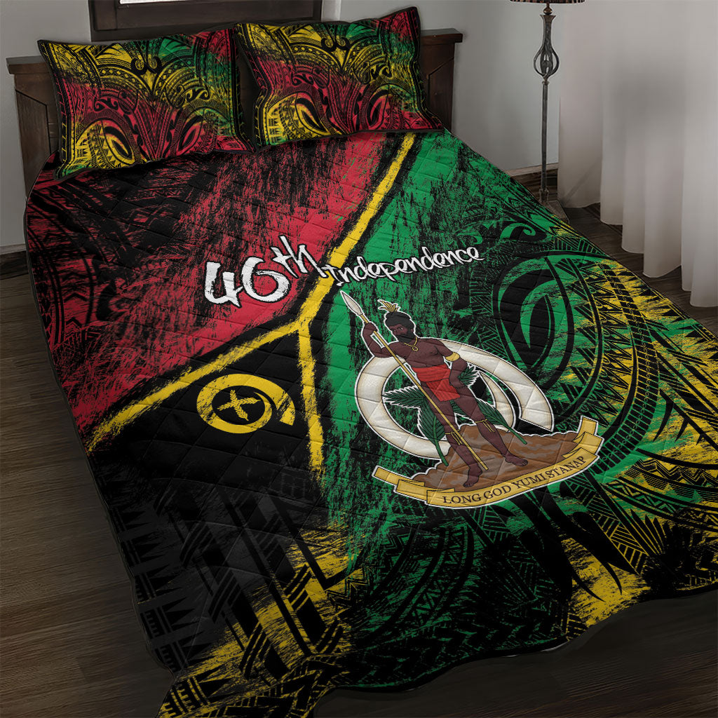 Vanuatu 46th Year Anniversary Quilt Bed Set Vintage Grunge Vanuatu Flag Heritage