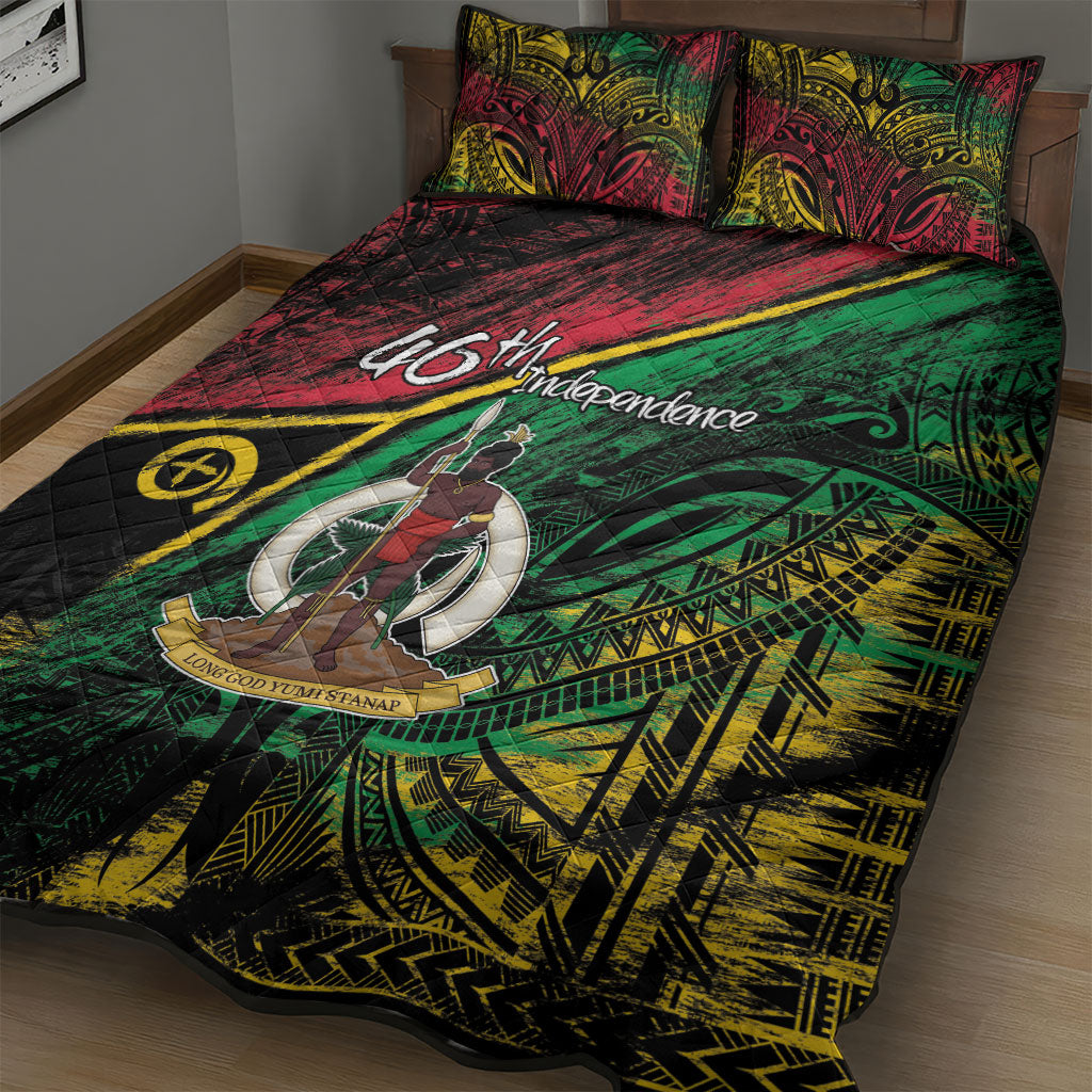 Vanuatu 46th Year Anniversary Quilt Bed Set Vintage Grunge Vanuatu Flag Heritage