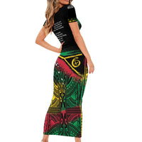 Vanuatu 46th Year Anniversary Short Sleeve Bodycon Dress Vintage Grunge Vanuatu Flag Heritage LT9 - Polynesian Pride