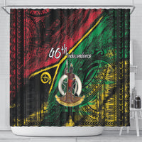 Vanuatu 46th Year Anniversary Shower Curtain Vintage Grunge Vanuatu Flag Heritage