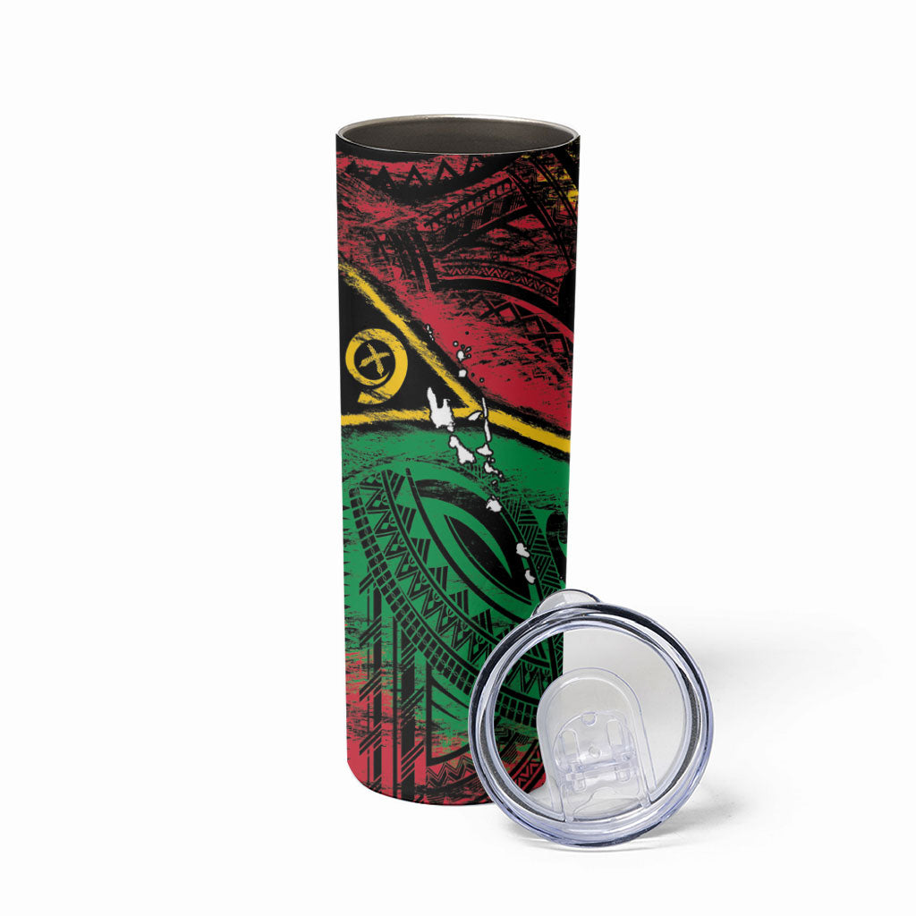Vanuatu 46th Year Anniversary Skinny Tumbler Vintage Grunge Vanuatu Flag Heritage LT9 - Polynesian Pride