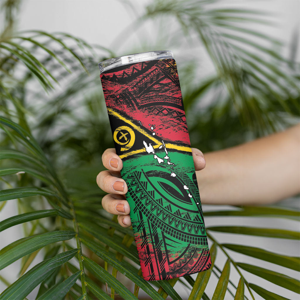 Vanuatu 46th Year Anniversary Skinny Tumbler Vintage Grunge Vanuatu Flag Heritage LT9 - Polynesian Pride