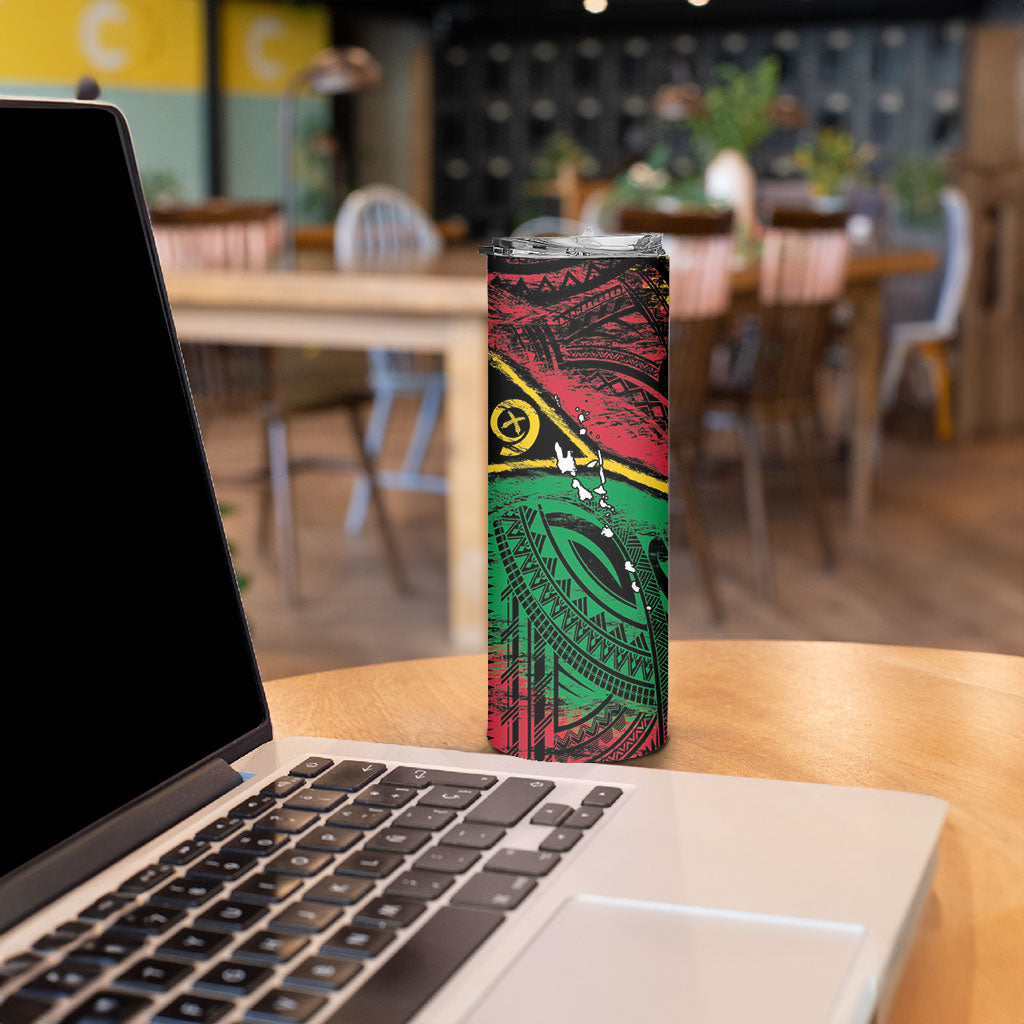 Vanuatu 46th Year Anniversary Skinny Tumbler Vintage Grunge Vanuatu Flag Heritage LT9 - Polynesian Pride