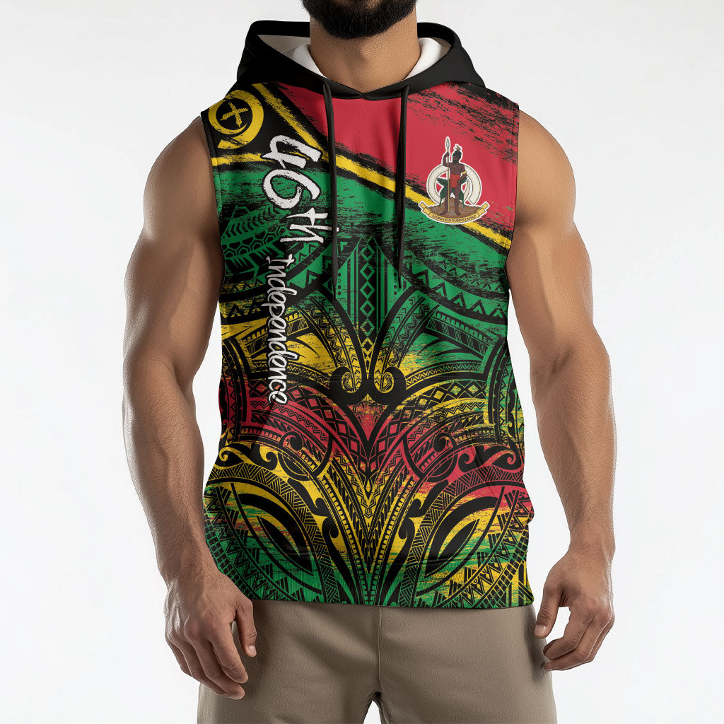 Vanuatu 46th Year Anniversary Sleeveless Hoodie Vintage Grunge Vanuatu Flag Heritage