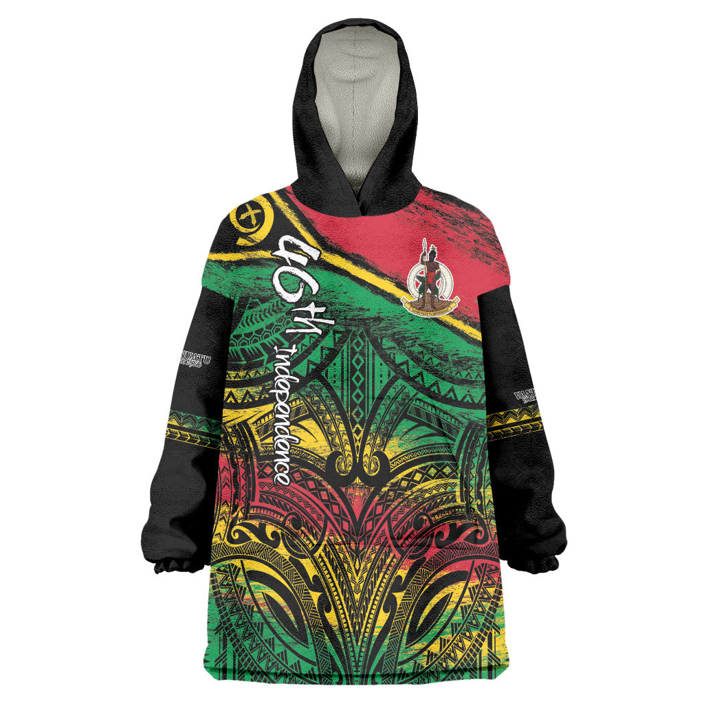 Vanuatu 46th Year Anniversary Wearable Blanket Hoodie Vintage Grunge Vanuatu Flag Heritage