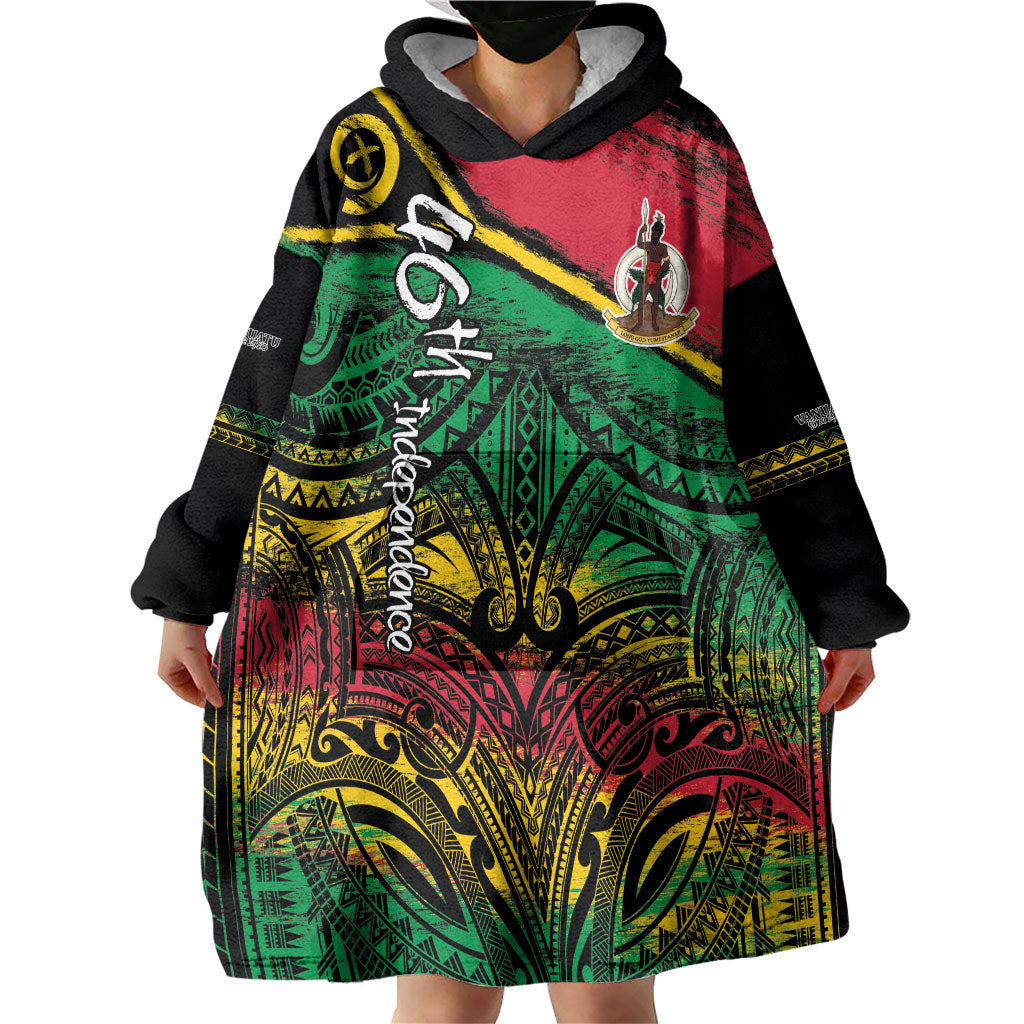 Vanuatu 46th Year Anniversary Wearable Blanket Hoodie Vintage Grunge Vanuatu Flag Heritage